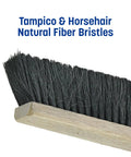 Close-up of Tampico & Horsehair bristles on a 24 Inch Heavy Hitter Commercial Floor Sweep Head for fine dust cleaning.