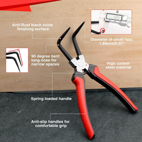 Pro Grade Internal Master Cylinder Snap Ring Pliers Long Reach 90 Degree Bent Nose For Installing And Removing Retaining Rings