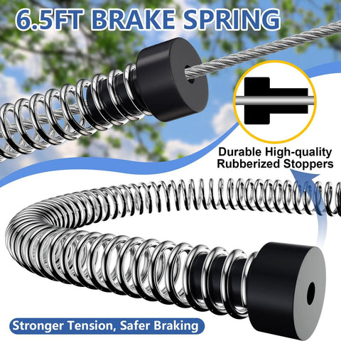 Close-up of 6.5 ft brake spring component from Backyard Zip Line Kit 120Ft And 150Ft For Kids And Grownups Up To 380 Lbs
