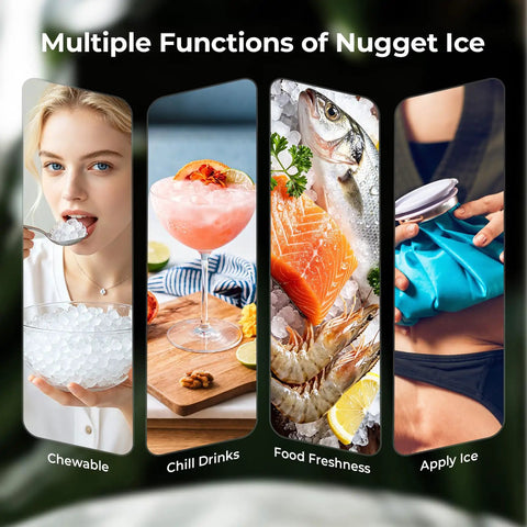 Multiple functions of Countertop Nugget Ice Maker With High Output 33 Lbs Per Day Automatic Ice Dispenser Self Cleaning Portable Ice Machine