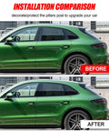 Before and after installation of Porsche Macan 2014 2015 2016 2017 2018 2019 2020 2021 2022 Glossy Black Stainless Steel Door Pillar Trim Cover Set