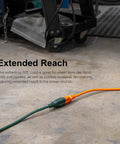 Outdoor Extension Cord 80 Ft Heavy Duty 16 Gauge 3 Prong Grounded ETL Listed Orange Pro Grade Double Insulated laying on concrete floor