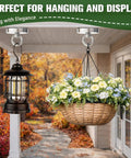 Outdoor hanging lantern and flower basket on porch with neodymium fishing magnet 350 lb pull with countersunk hole eyebolt.