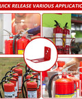 Badass Durability Iron Fire Extinguisher Brackets 2 Pack Wall Mount Holders mounted with red fire extinguishers for easy access.