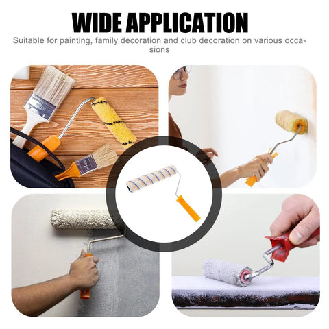 Superior Quality Reusable Paint Roller Brush Set With Thick Fiber Padding And Comfort Grip Handles For Smooth Wall Coverage and users applying paint.