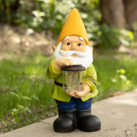 Totally Adorable Jar Garden Gnome With Solar Light Outdoor Decor For Garden Patio And Lawn Sparkling LED Night Light Solar Powered Gnome Gift Yellow Hat Cute Backyard Ornament For Sunny Spots