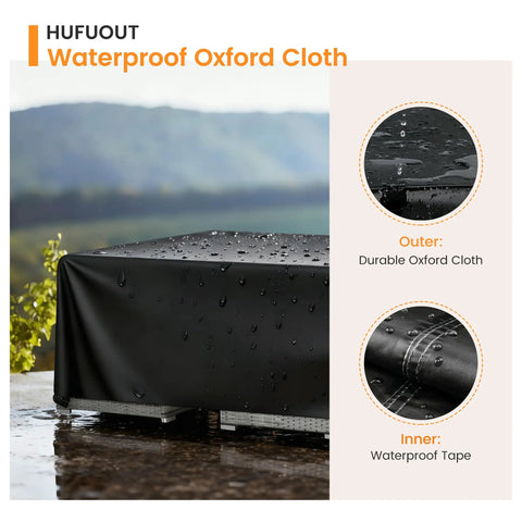 Beefy 420D Heavy Duty Outdoor Patio Furniture Cover Waterproof Universal Fit For 90 Inch Long By 64 Inch Wide By 28 Inch High Tables Chairs Sofas Benches All Weather Protection Black with Oxford Cloth.