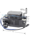 Image of Automatic Condensate Pump With Safety Switch For HVAC Equipment 115 Volt 17 Foot Lift 112 GPH, showing product dimensions and tubing size.