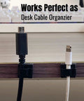 Stick On Cable Clips 30 Pack Black Adhesive Cord Organizer for Desk and Office use on desk corner with two cables