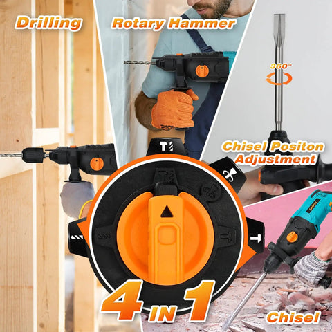 Beast 1 Inch SDS Plus Heavy Duty Rotary Hammer Drill 900W in use for drilling and chiseling with variable speed settings.