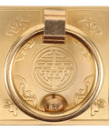 Front view of Antique Brass Cupboard Handle Thickened 6cm Ring Pull For Wardrobe, intricate vintage design.