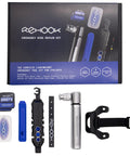 Emergency Bike Repair Kit With Lightweight Cycling Toolkit box with multitool, air pump, tire levers, patches, and bits displayed