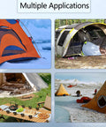 Collage showing tents and setups using Ice Anchor Drill Adapter Kit for sturdy shelter anchoring in snow and grassy terrains.