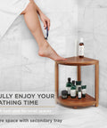 Wood Corner Shower Bench With Storage Shelf For Tight Bathrooms, 12W X 12D X 18H, Durable Acacia Wood Stool and bath step