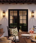 Solid Copper Dusk To Dawn Outdoor Wall Light with Clear Beveled Glass in Oil Rubbed Bronze on patio, 18.5 inch sconces