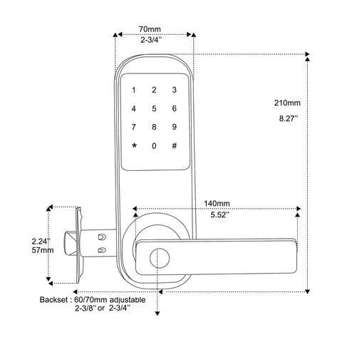 Technical diagram of Bluetooth Digital Door Lock With Code Card And App Unlock Works With Alexa Voice Control Hub Required