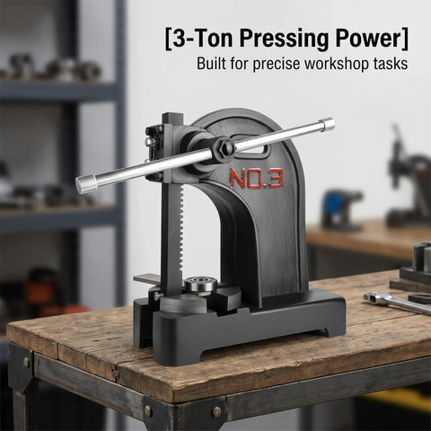 Heavy Duty Cast Iron Arbor Press With Steel Anvil For Center Punch And Ring Making This Rock Solid Workspace Essential on workbench.