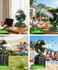 Portable Misting Fan With Four Mist Sprayers Rechargeable 9 Inch Oscillating Camp Fan USB Battery Power Bank 7L Water Bucket