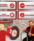 Illustration of Heavy Duty Foam Pipe Insulation Tape 2 Inch By 15 Feet With Extreme Adhesion features and usage demonstration