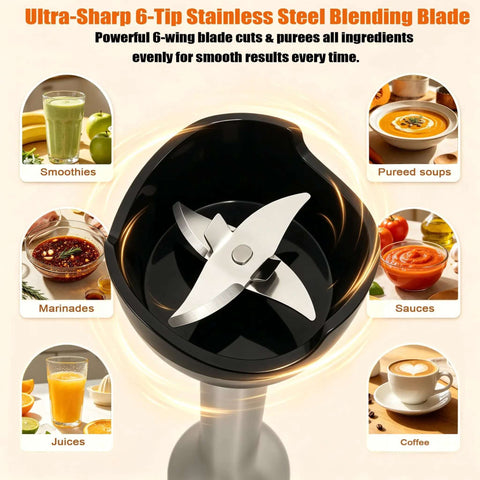Badass 1200W Immersion Blender With Five Adjustable Speed Settings And Rock Solid Build Quality For Silky Smooth Purees Chunky Salsas And Serious Kitchen Hustle showcasing ultra-sharp stainless steel blending blade.