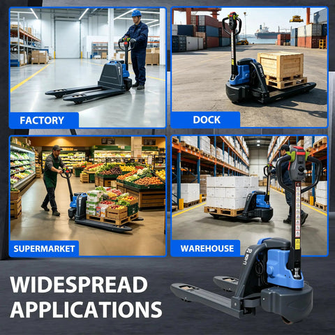 Heavy Duty 4400 Lb Capacity Electric Pallet Jack With Dual Safety System And Emergency Reverse Switch For Tough Warehouse Jobs and dock use.