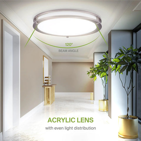 18 Inch Round Flush Mount Ceiling Light Fixture With 3 CCT Dimmable LED Energy Star ETL Listed 28W 2230 Lumens 120V installed in hallway