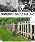 Arch Black No Dig Metal Garden Fence Panels, 6 Pack, Rustproof Border Fencing For Flower Beds, Rabbits And Dogs, 24 Inches High, Easy Setup, 6 Feet Long, Decorative Patio Yard Fence installed in a yard with rabbit and dog illustrations.