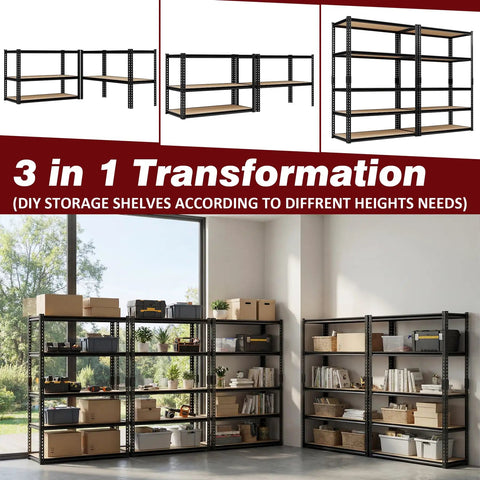 Heavy Duty 5 Tier Adjustable Garage Shelving Rack With Steel Construction And MDF Boards 2400 Lbs Capacity Ultra Sturdy Garage Storage Shelf System For Tools Parts And More, 36x16x72 in