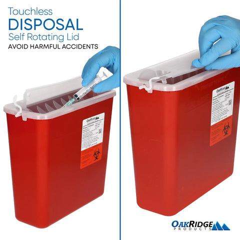 5 Quart Sharps Container 3 Pack For Home And Professional Use With Horizontal Drop Lid And Dual Levers For Safe Biohazard Needle And Syringe Disposal CDC Certified red sharps container