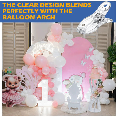 Clear Balloon Arch Clips 30 Pack, 2 Inch Plastic Backdrop Clamps For Balloon Arches And Party Decor securing pink balloon arch