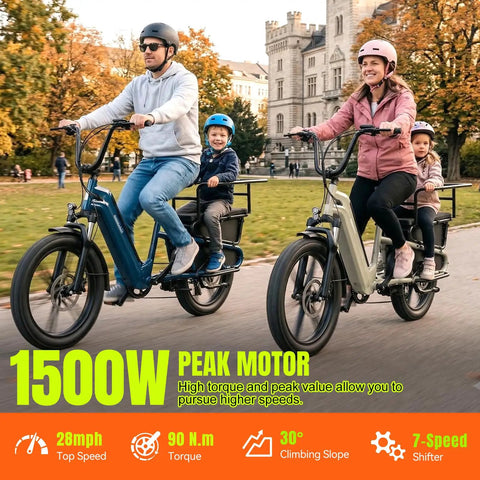 Family E-Bike With Child Seat, 1500W, Safe Rides! ✓
