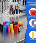 Top Tier Silicone Bottle Stoppers Assortment Kit With 250 High Temp Tapered Plugs For Powder Coating Painting Anodizing And Plating Jobs Ensures No Paint Mist Enters Holes Makes Site Organization A Breeze For Pros Who Need Durable Multi Color Caps, multicolor silicone tapered plugs on metal workbench