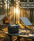 Road Ready Three In One Starlink Mini Car Charger Featuring Slick 36W PD And Quick Charge 18W Adapter on a camping table with a solar panel.