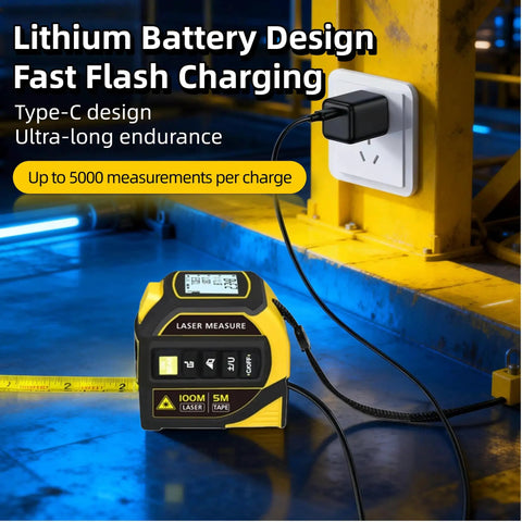 4 In 1 Laser Tape Measure With Level And 197 Ft Laser Distance Meter, 16 Ft Auto Lock Tape, Crosshair Alignment, Electronic Angle Measurement For DIY Projects, Home Renovation And Carpentry. USB charging