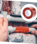 "Waterproof Sealant Tape 1.5 Inch Flexible Rubberized Repair Tape applied to pipe for leaks, showing roll and use on pipe"