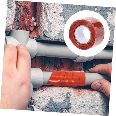 "Waterproof Sealant Tape 1.5 Inch Flexible Rubberized Repair Tape applied to pipe for leaks, showing roll and use on pipe"