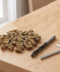 Top Notch Wood Threaded Inserts Kit 1/4-20 X 15 Metal Hex Drive Fasteners With Wrench For Quick Furniture Repair And Solid Screw Fixing Every Time, brass inserts and drill bit on wood
