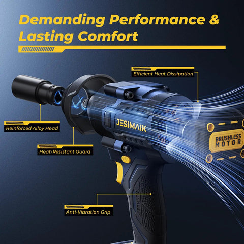 Heavy Duty Cordless Impact Wrench Beast Mode Power With 1106 Ft Lbs Torque Brushless Half Inch Drive 3500 RPM 21V With Dual 4Ah Batteries 4 Modes 5 Sockets For Truck RV And Heavy Construction, brushless motor detail