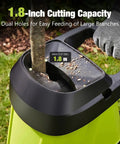Close-up of Electric Wood Chipper And Shredder with 1.8 inch cutting capacity showing dual feed chutes.