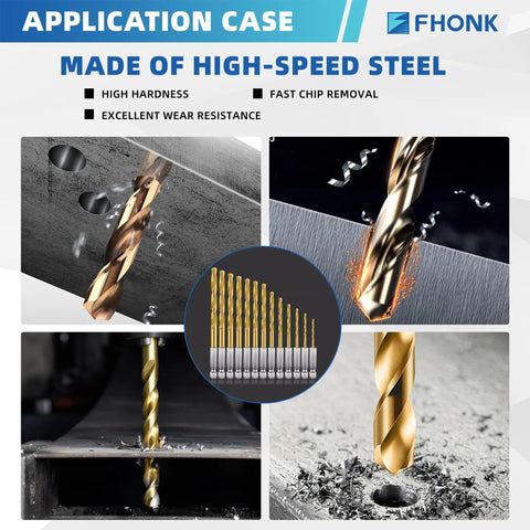 Heavy Duty 13 Piece Cobalt Drill Bit Set With Titanium Coating For Tough Jobs Like Metal Wood And Plastic Quick Hex Shank Design That Cuts Through Steel Fast Without Heat Buildup Perfect For Any Pro or DIY Guy Looking For Reliable High Speed Bits Right. 13-piece cobalt drill bits in storage case