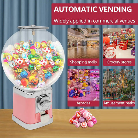 Pink High Capacity Candy Gumball Vending Machine Built Different With Hella Tough Plastic Shell and Super Slick Capsule Action at arcade settings.