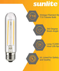 Energy Saving LED Filament T10 Tubular Bulb 2W 25W Equivalent, 160 Lumen, E26 Base, Dimmable, 126mm Length, Warm White 2700K