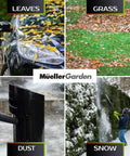 UltraStorm Cordless Leaf Blower With Dual 20V Batteries used for leaves, grass, dust, and snow cleanup in various outdoor settings.