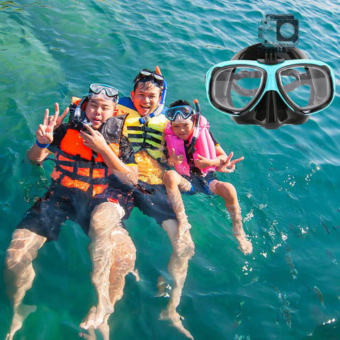 Myopia Friendly Dry Snorkel Gear With Detachable Camera Mount, Anti Fog Mask And Dry Top Snorkel, Royal Blue Minus Four Diopter Lens