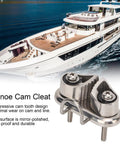 Cam Cleat With Wire Leading Ring, 316 Stainless Marine Grade Mirror Polished Boat Rope Cleat For 10mm Line shown with yacht