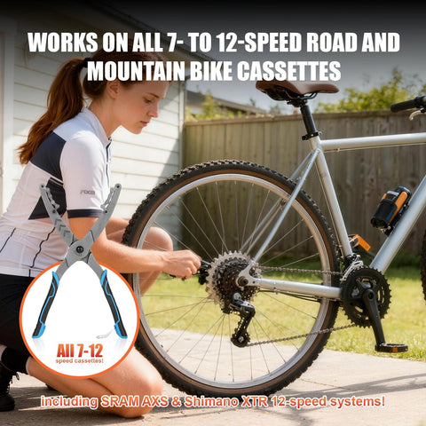 Universal Cassette Removal Tool For 7 To 12 Speed Bikes Chain Whip Alternative Forged Steel Pliers With Non Slip Handle Ergonomic One Hand Operation And Spring Loaded Safety