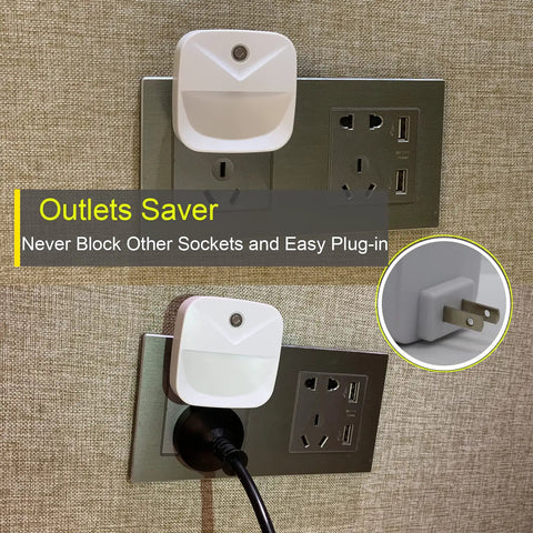 Six Pack Plug In LED Night Lights With Dusk To Dawn Sensor showing white wall placement without blocking other sockets