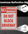 Heavy Duty No Parking And Do Not Block Driveway Sign 14X10 Inch Reflective Aluminum with red text