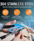 Tough As Nails Marine Grade Type T50 Stainless Steel Staple Gun Nails held in hand, showcasing marine-grade durability for outdoor use.