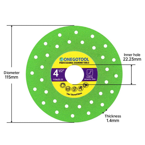 4 1/2 Inch Tile Cutter Diamond Saw Blade for Angle Grinder, Porcelain Ceramic Glass Marble Cutting Disc Set of 3, green blade.